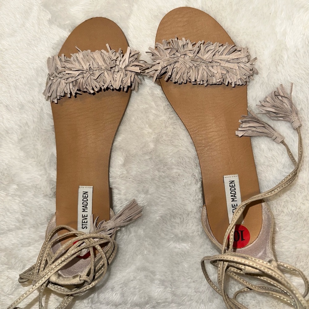 SOLD Steve Madden Women's Tan Fringe Sandals